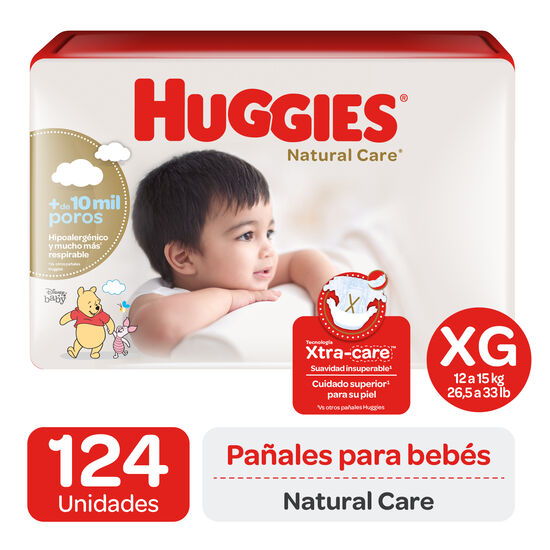 Pañales Huggies Natural Care - Paq. 124  un. - Talla XG